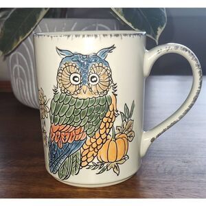 Owl with pumpkin coffee tea mug cup autumn festive theme 5" tall